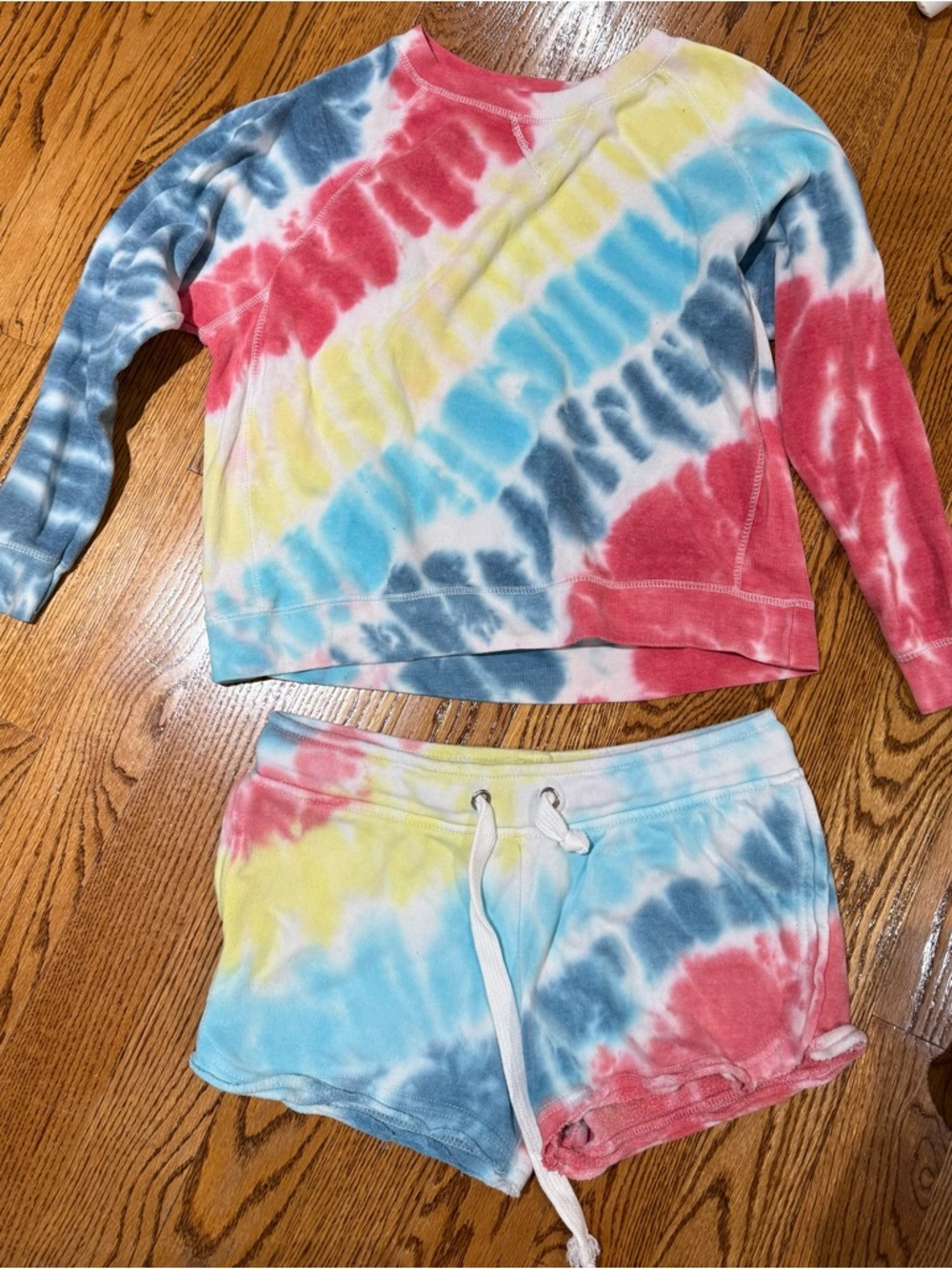 Vintage Tie-Dye Sweatshirt Set - Pink, Yellow, Blue
